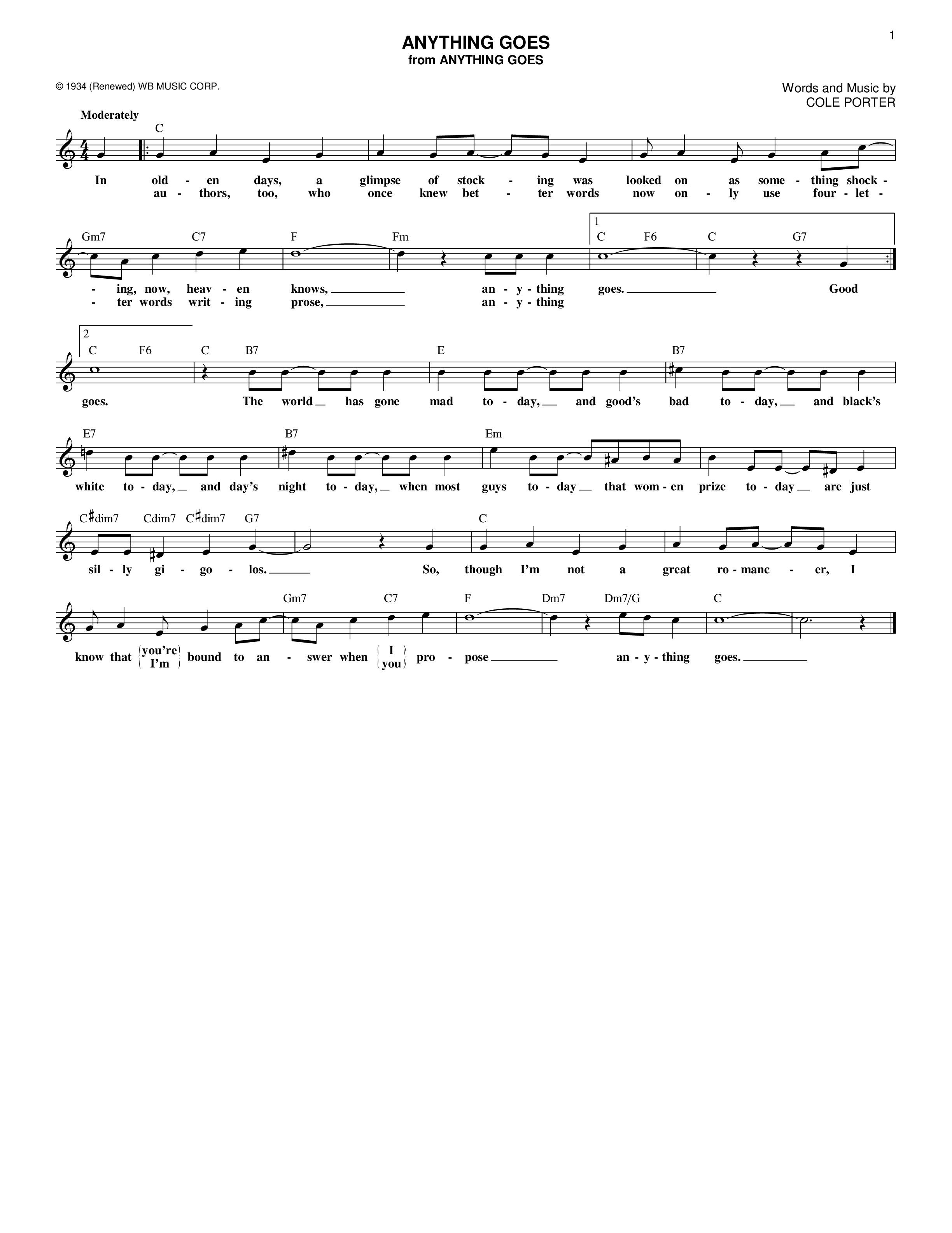 Play Official version of Anything goes sheet music by Cole Porter for ...