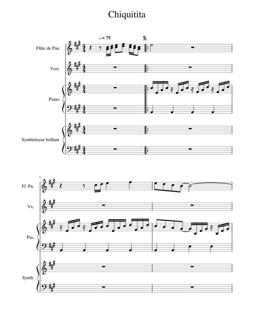 Chiquitita Sheet music for Piano, Vocals, Synthesizer, Flute other