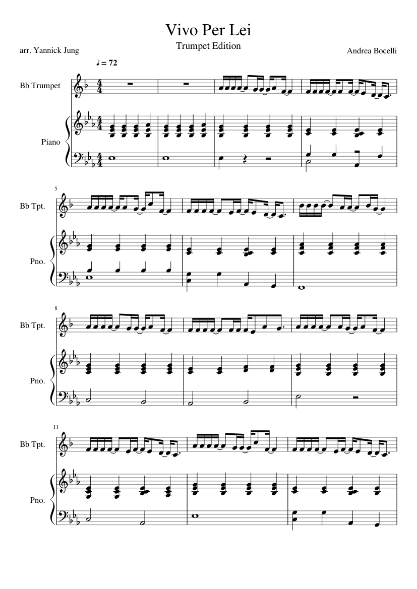 Vivo Per Lei - Andrea Bocelli Sheet music for Piano, Trumpet in b-flat  (Solo) | Musescore.com