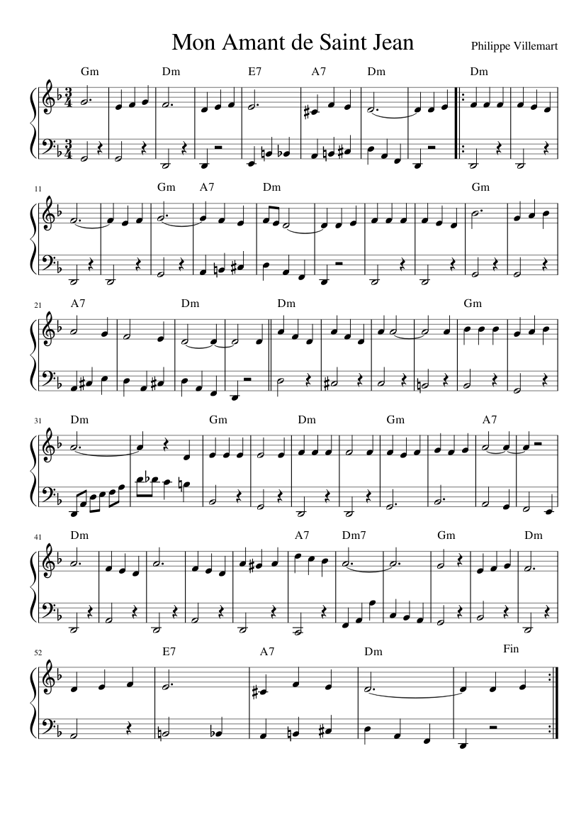 Mon Amant de Saint Jean Sheet music for Piano (Solo) Easy | Musescore.com
