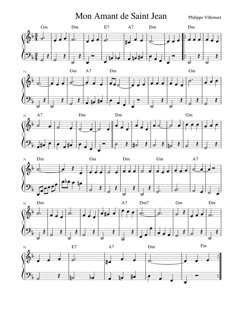 Mon Amant de Saint Jean Sheet music for Piano (Solo) | Musescore.com