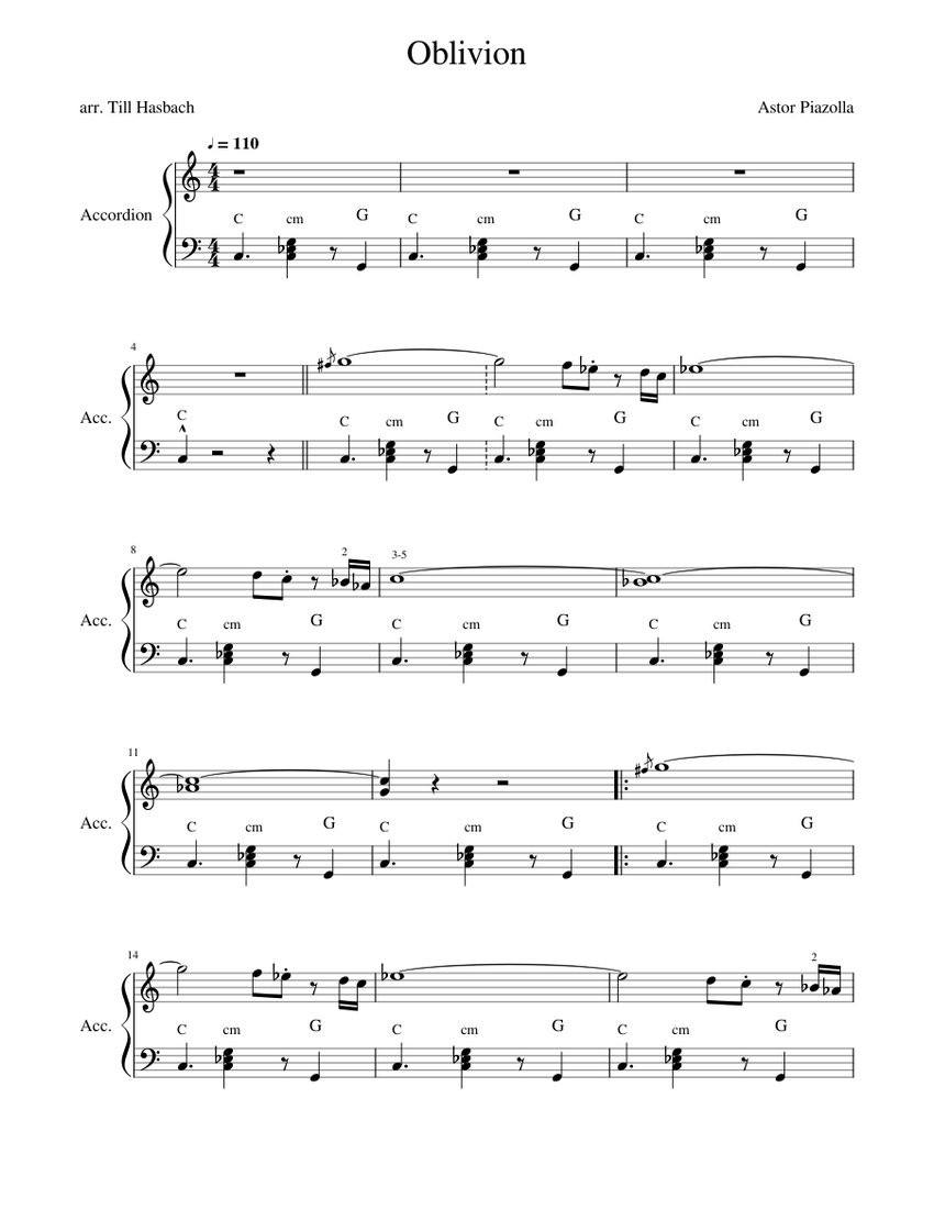 Oblivion – Accordion - piano tutorial