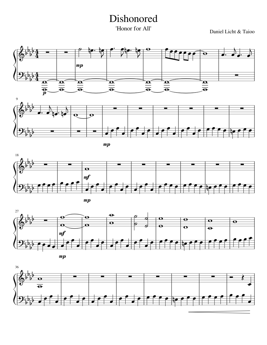 Dishonored Sheet Music Sheet music for Piano (Solo) | Musescore.com