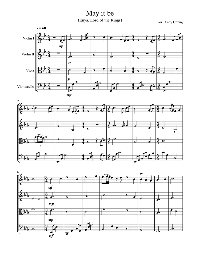 May it be (Enya, Lord of the Rings) Sheet music for Violin, Viola