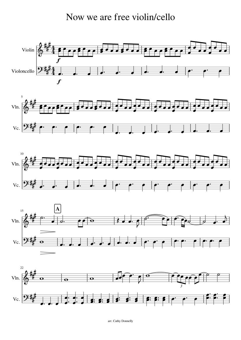 Now We Are Free Violin Cello Sheet Music For Violin Cello String Duet Musescore Com