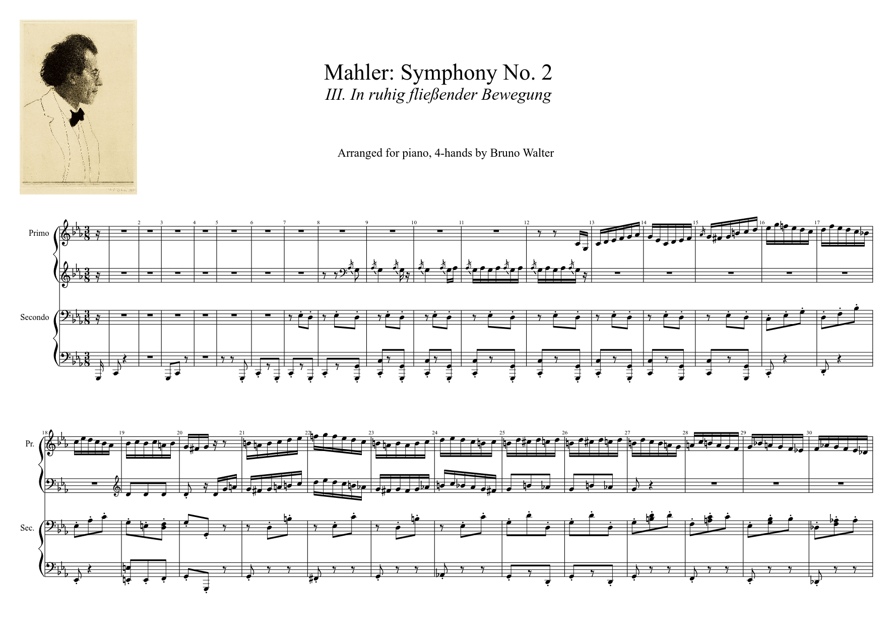 Mahler: Symphony No. 2: III. In ruhig fließender Bewegung (Piano,  four-hands) Sheet music for Piano (Mixed Quartet) | Musescore.com