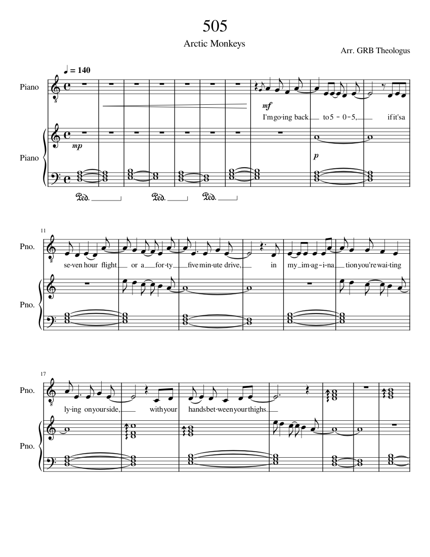 505 by Arctic Monkeys (PDF in Description) Sheet music for Piano (Piano ...