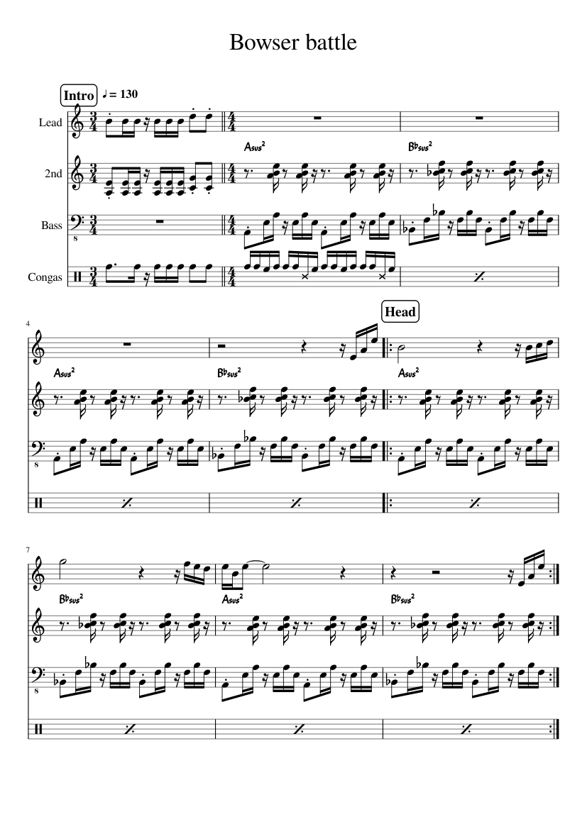 Super Mario Bros 3: Bowser battle Sheet Music with Chords for Flute ...