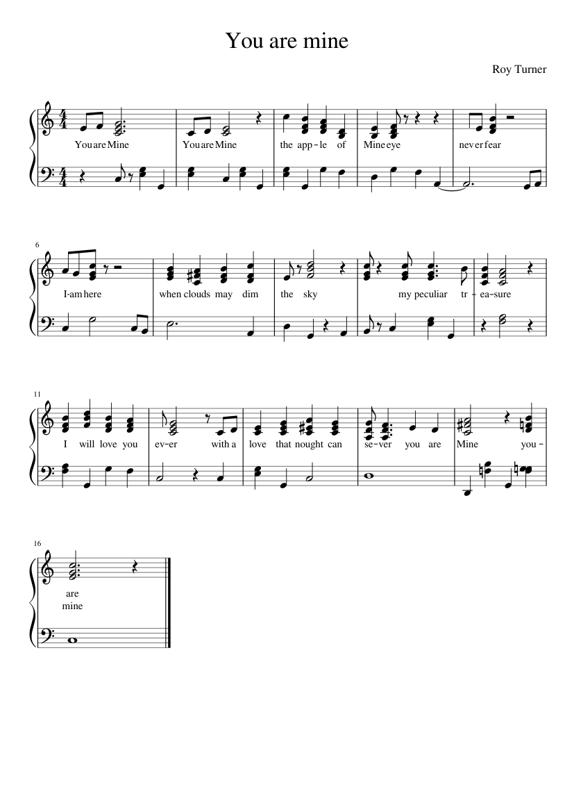 You Are Mine Sheet Music For Piano Solo Download And Print In Pdf Or Midi Free Sheet Music With Lyrics Thrash Metal Musescore Com