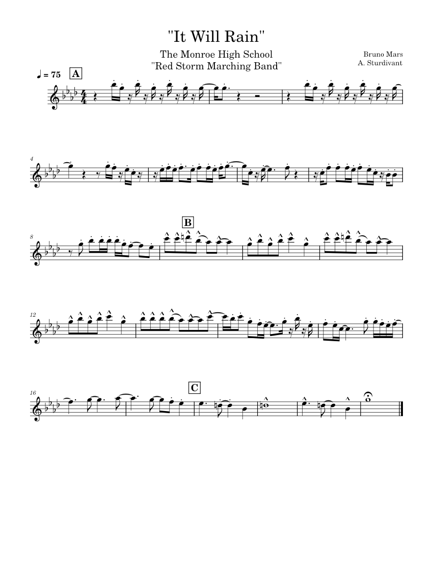 It's Raining Flute Guide.pdf It will rain – Bruno Mars Sheet music for Flute (Solo) | Musescore.com