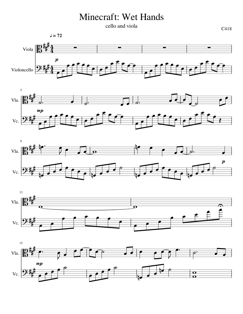 Minecraft: Wet Hands for strings Sheet music for Viola, Cello (String Duet)  | Musescore.com