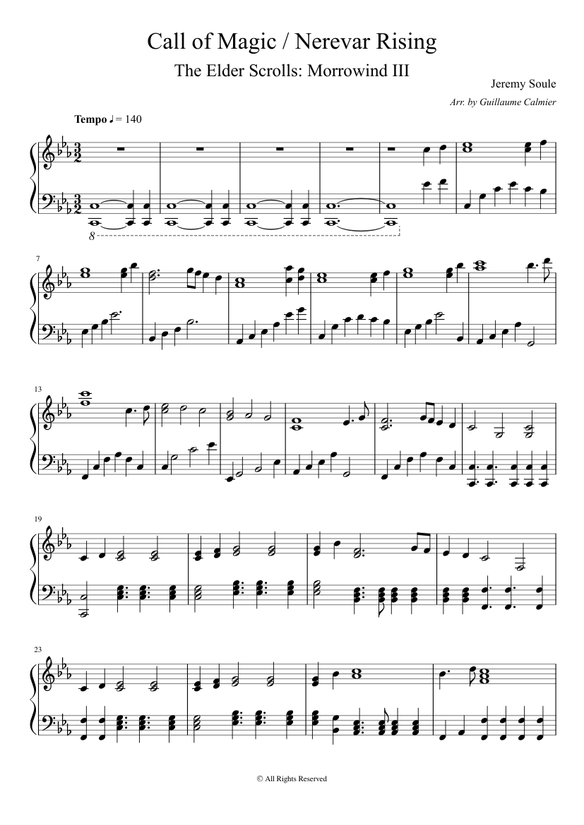 Call of Magic / Nerevar Rising - The Elder Scrolls: Morrowind (Jeremy  Soule) Sheet music for Piano (Solo) | Musescore.com