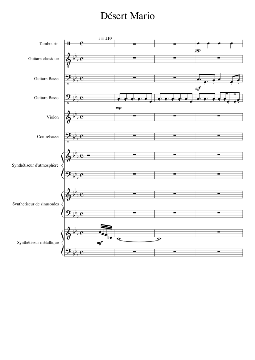 Désert Mario - Edit - Super Mario Maker 2 Sheet music for Tambourine,  Contrabass, Violin, Guitar & more instruments (Mixed Ensemble) |  Musescore.com