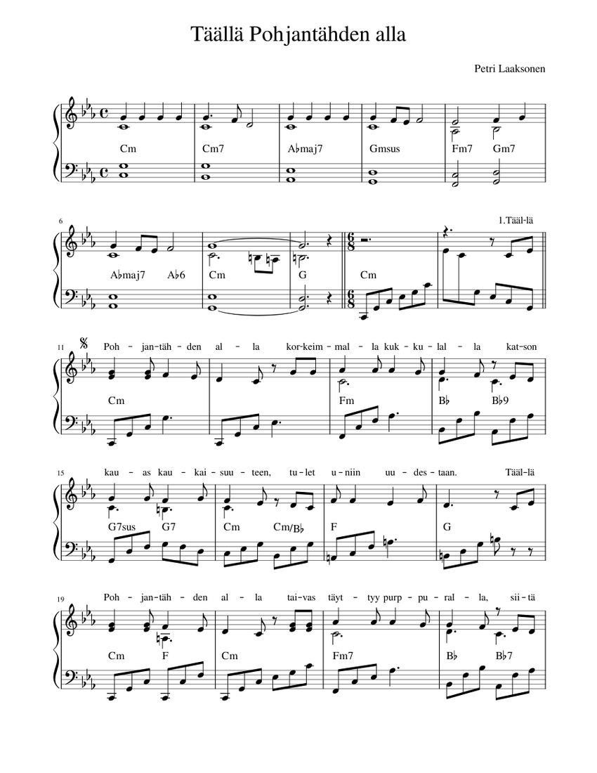 Täällä Pohjantähden alla - Petri Laaksonen (c-molli) Sheet music for Piano  (Solo) Easy | Musescore.com
