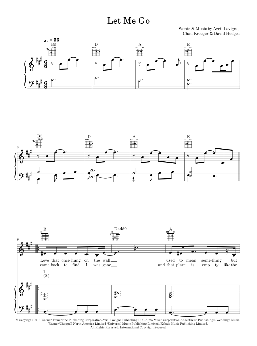 Let Me Go (feat. Chad Kroeger) Sheet music for Piano, Vocals: Music Notes