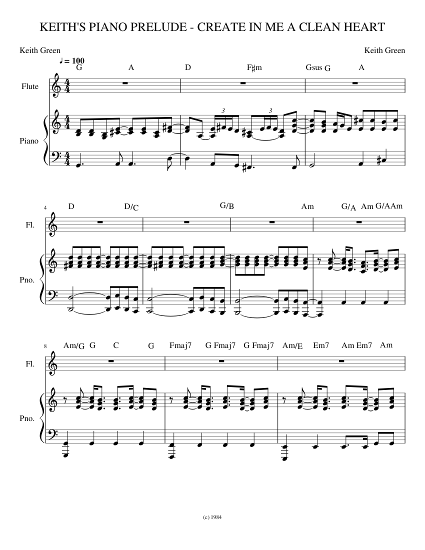 Keith S Piano Prelude Create In Me A Clean Heart Sheet Music For Piano Flute Solo Musescore Com