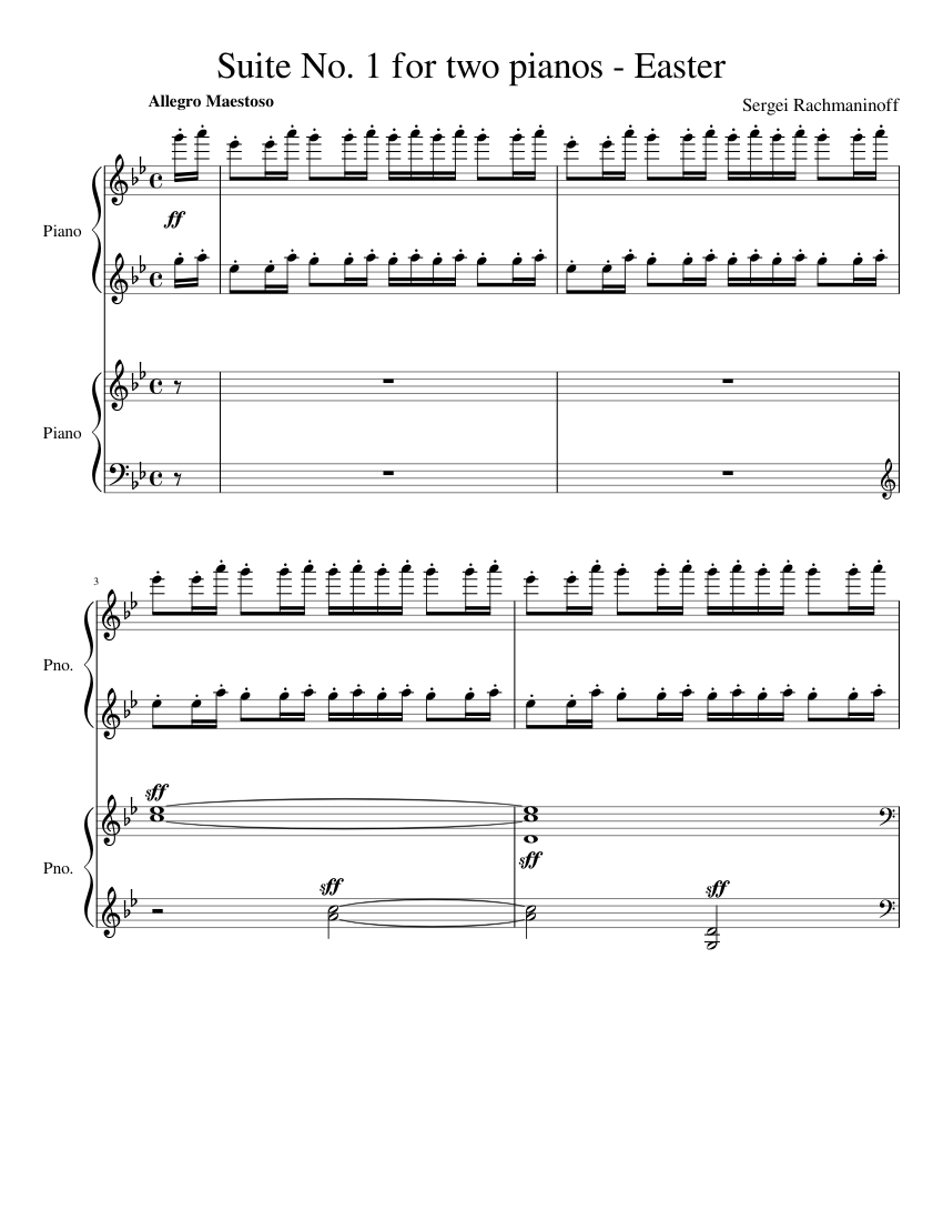 RACHMANINOFF Suite No. 1 or Fantasie-tableaux for two pianos | IV. Paques -  Easter Sheet music for Piano (Piano Duo) | Musescore.com