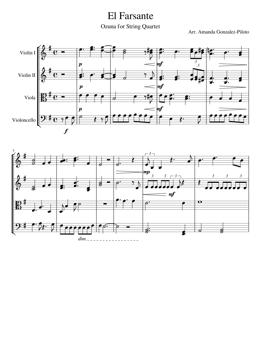 Gonzalez Piloto El Farsante Ozuna for String Quartet - piano tutorial