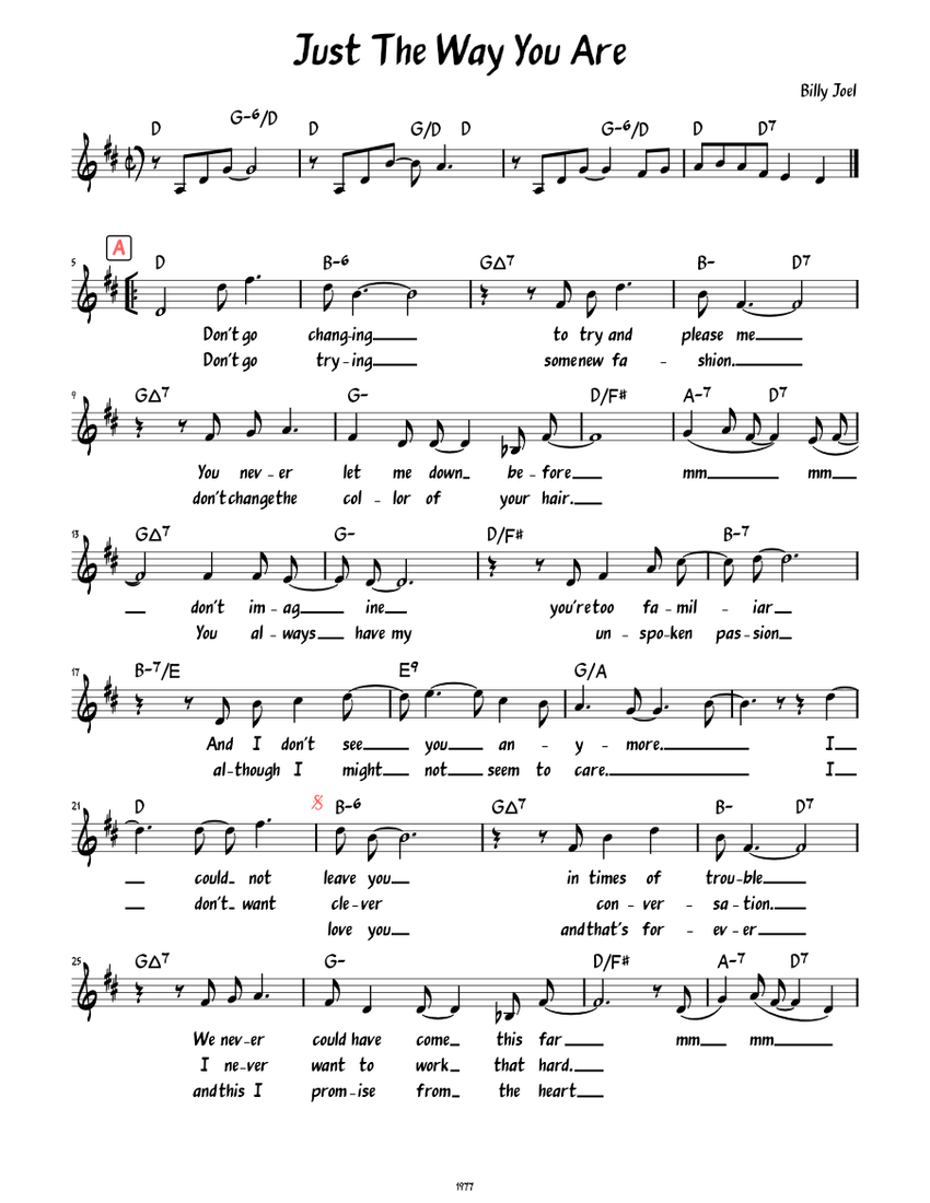 Just The Way You Are (Lead sheet with lyrics ) Sheet music for Saxophone  alto (Solo) | Musescore.com