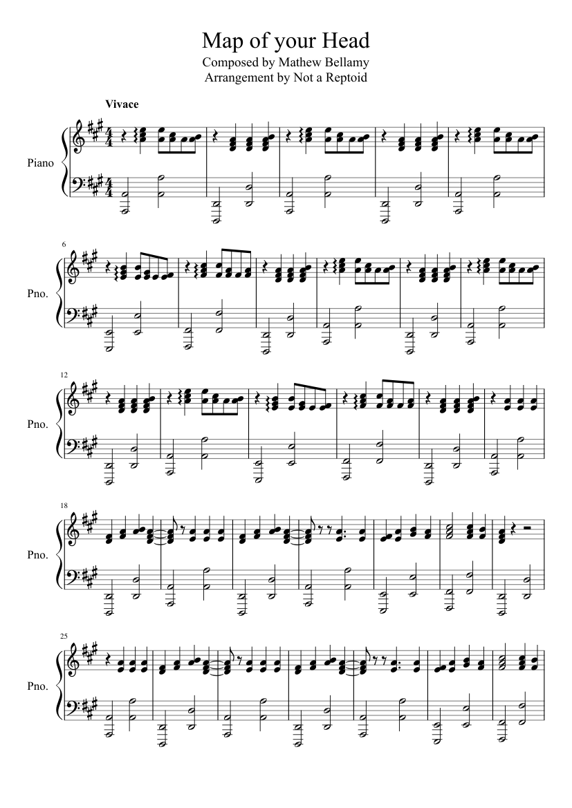 Map of your Head Sheet music for Piano (Solo) | Musescore.com