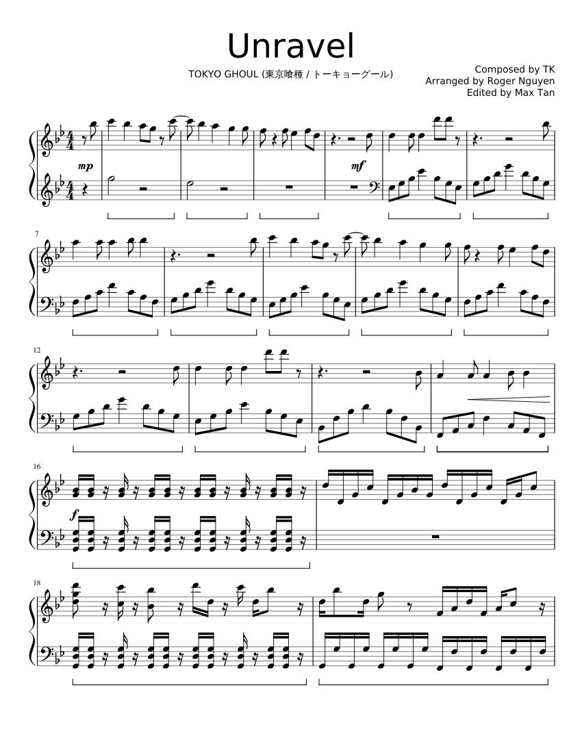 Unravel (Easy) [Full Version] Sheet music for Piano (Solo) | Musescore.com