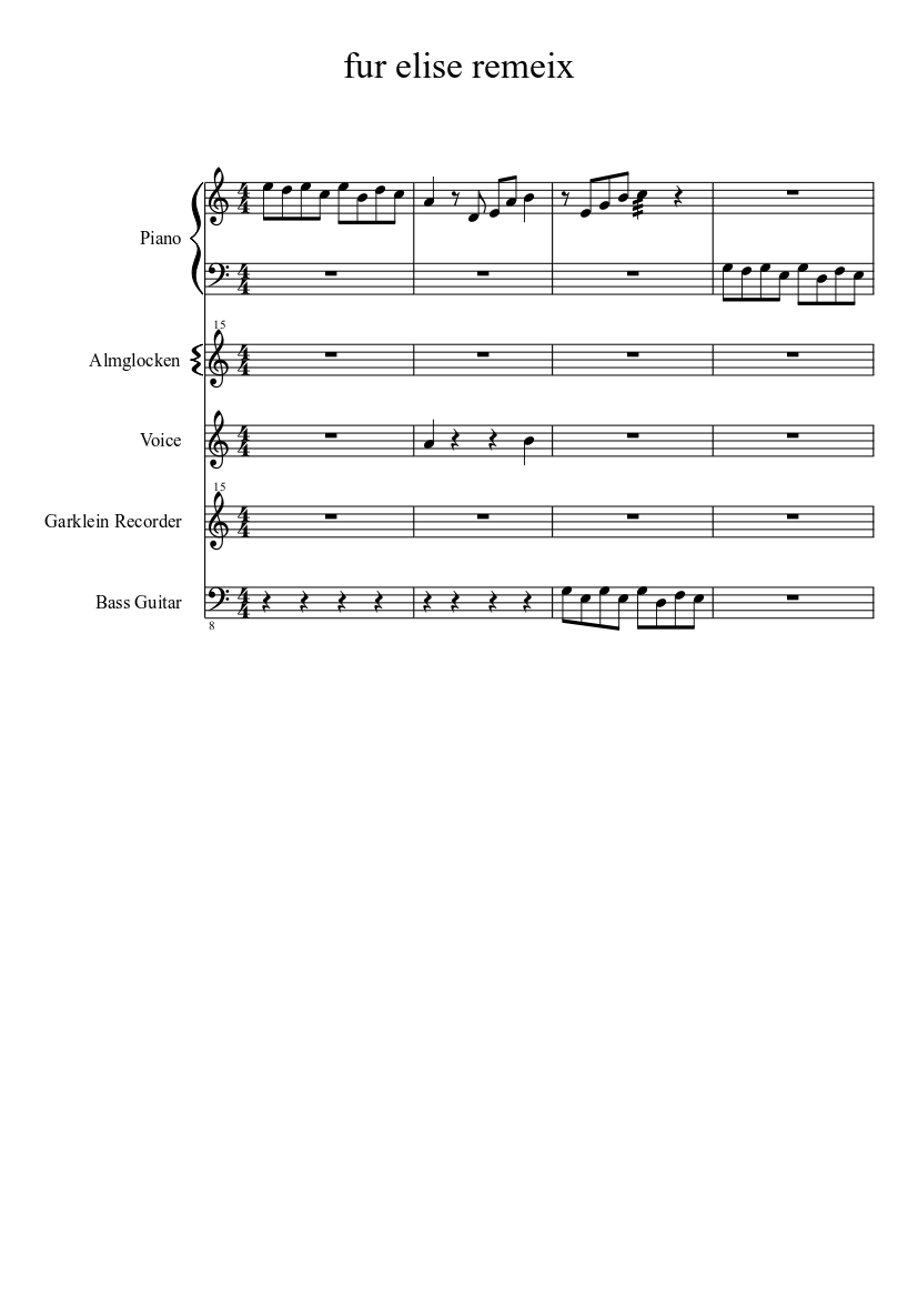 fur elise remix Sheet music for Piano, Voice (other) (Piano-Voice) |  Musescore.com