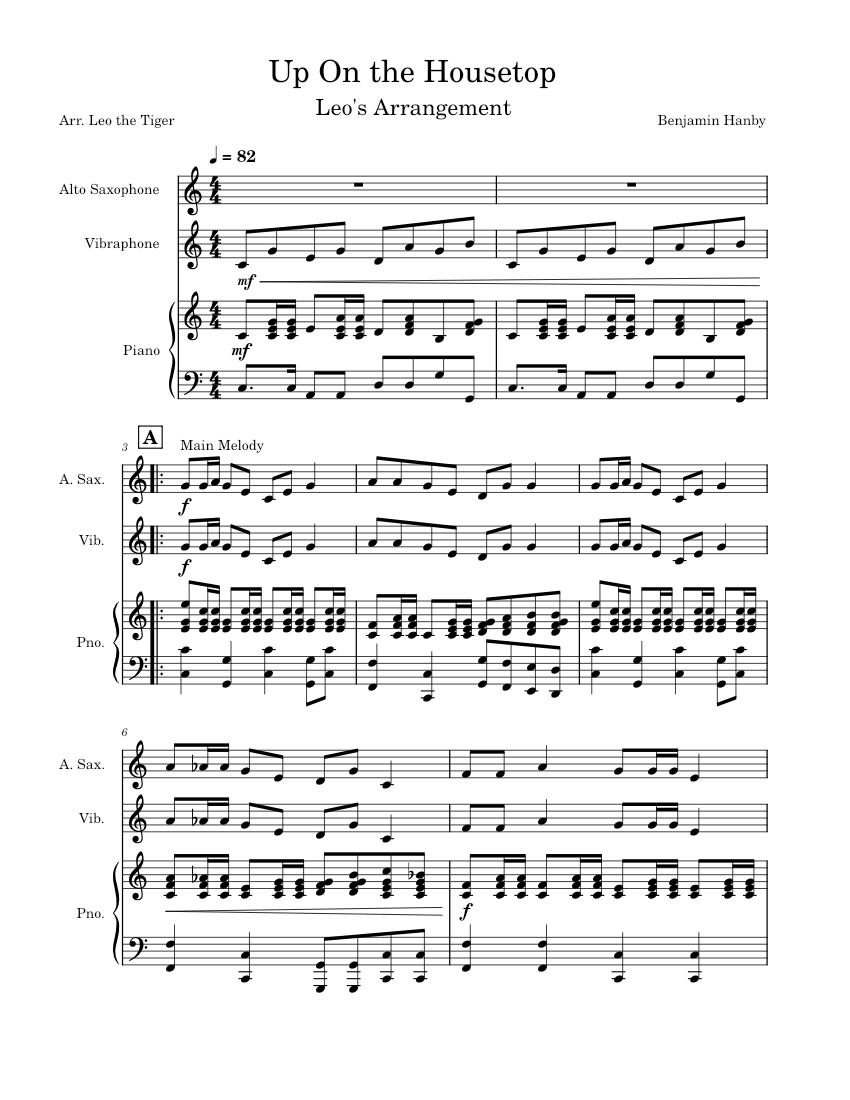 Arrangement: Up On The Housetop – B.R. Hanby Sheet Music For Piano ...