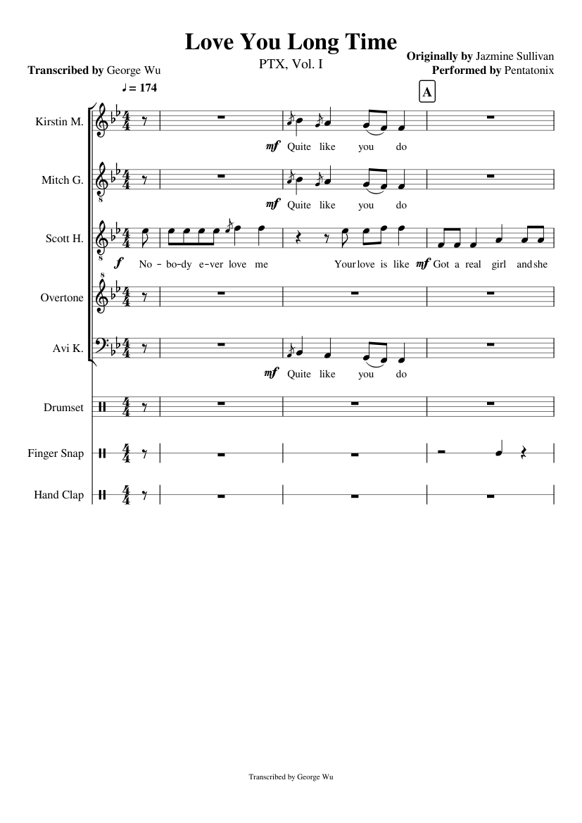 Love You Long Time - Pentatonix (Full Sheet Music with Lyrics) Sheet music  for Soprano, Alto, Tenor, Bass voice & more instruments (Mixed Ensemble) |  Musescore.com