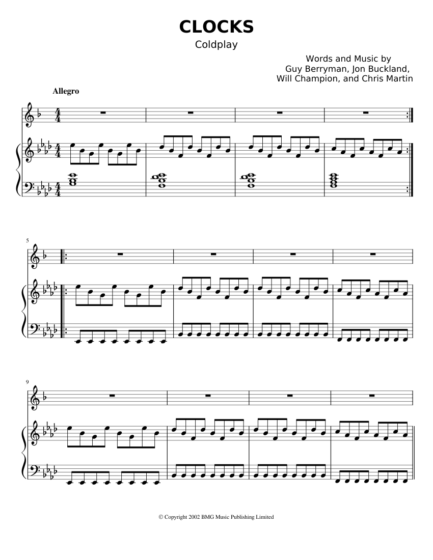 Clocks - Coldplay Sheet music for Piano, Saxophone baritone (Solo) |  Musescore.com