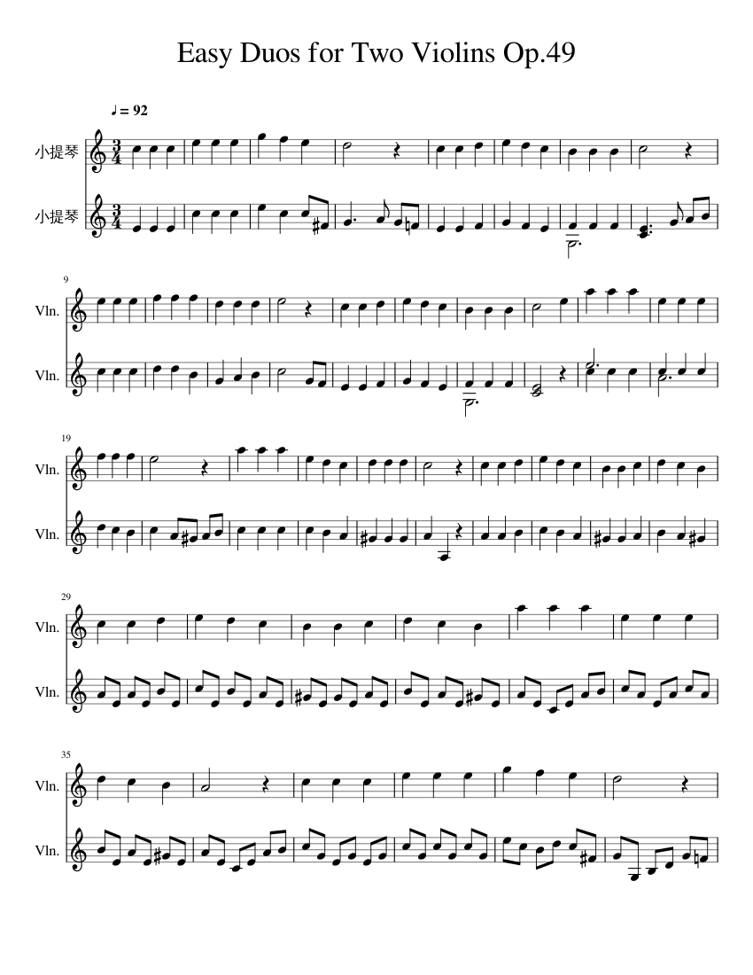 Easy Duos for Two Violins Op.49 Sheet music for Violin (String Duet ...