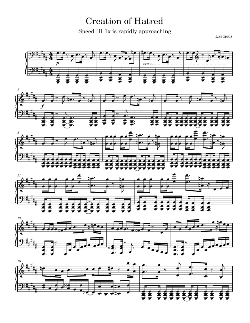 Creation of Hatred Sheet Music for Piano (Solo)