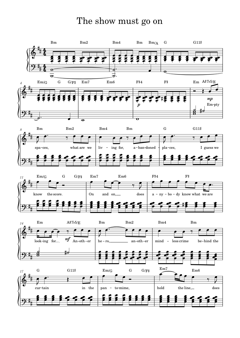 PERSONZ The Show Must Go On バンドスコア The show must go on – Queen Sheet Music with Chords for Piano