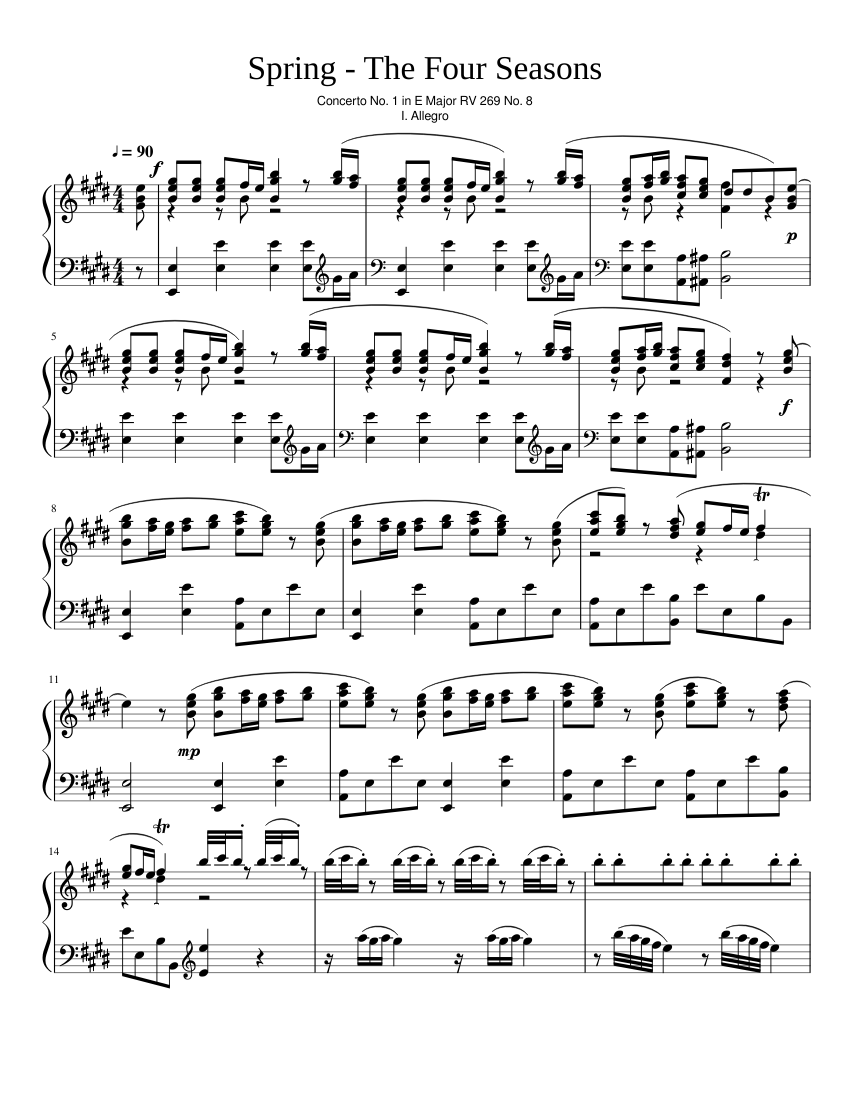 Spring - Four Seasons "Le quattro stagioni" I. Allegro Sheet music for Piano  (Solo) | Musescore.com
