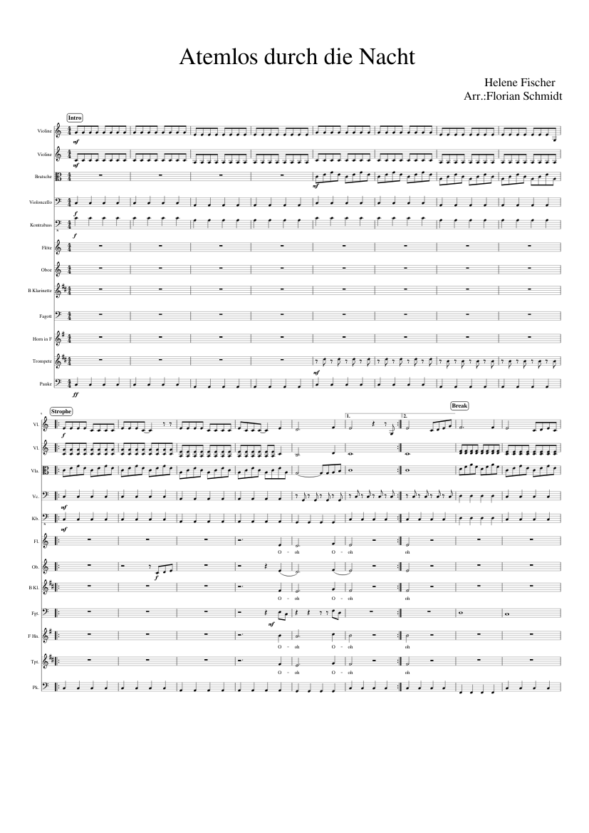Atemlos durch die Nacht (Orchester) Sheet music for Flute, Oboe, Clarinet  in b-flat, Bassoon & more instruments (Mixed Ensemble) | Musescore.com