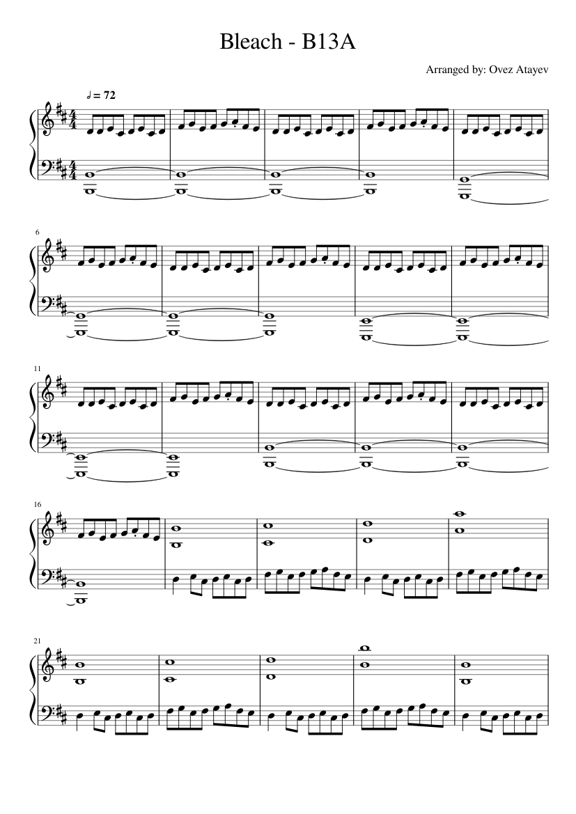 Bleach B13A Sheet Music for Piano (Solo) easy | MuseScore.com