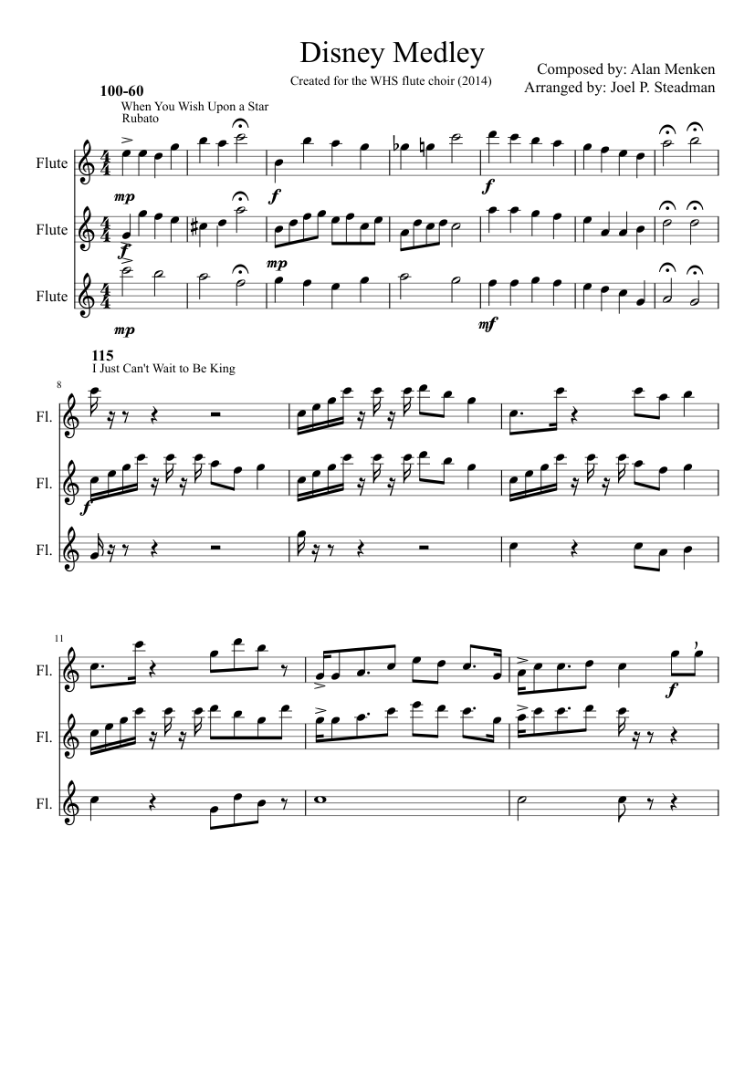 Disney Medley Sheet Music For Flute Mixed Trio Musescore Com