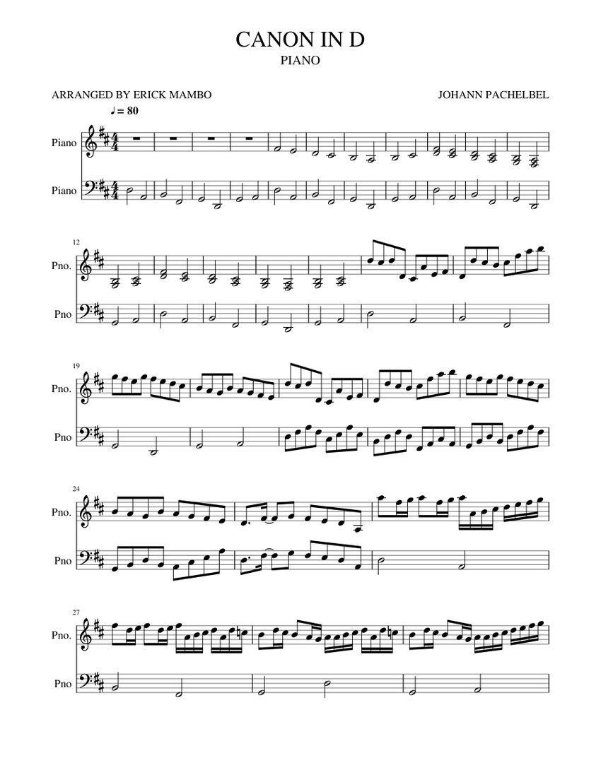 CANON IN D Sheet music for Piano (Piano Duo) | Musescore.com