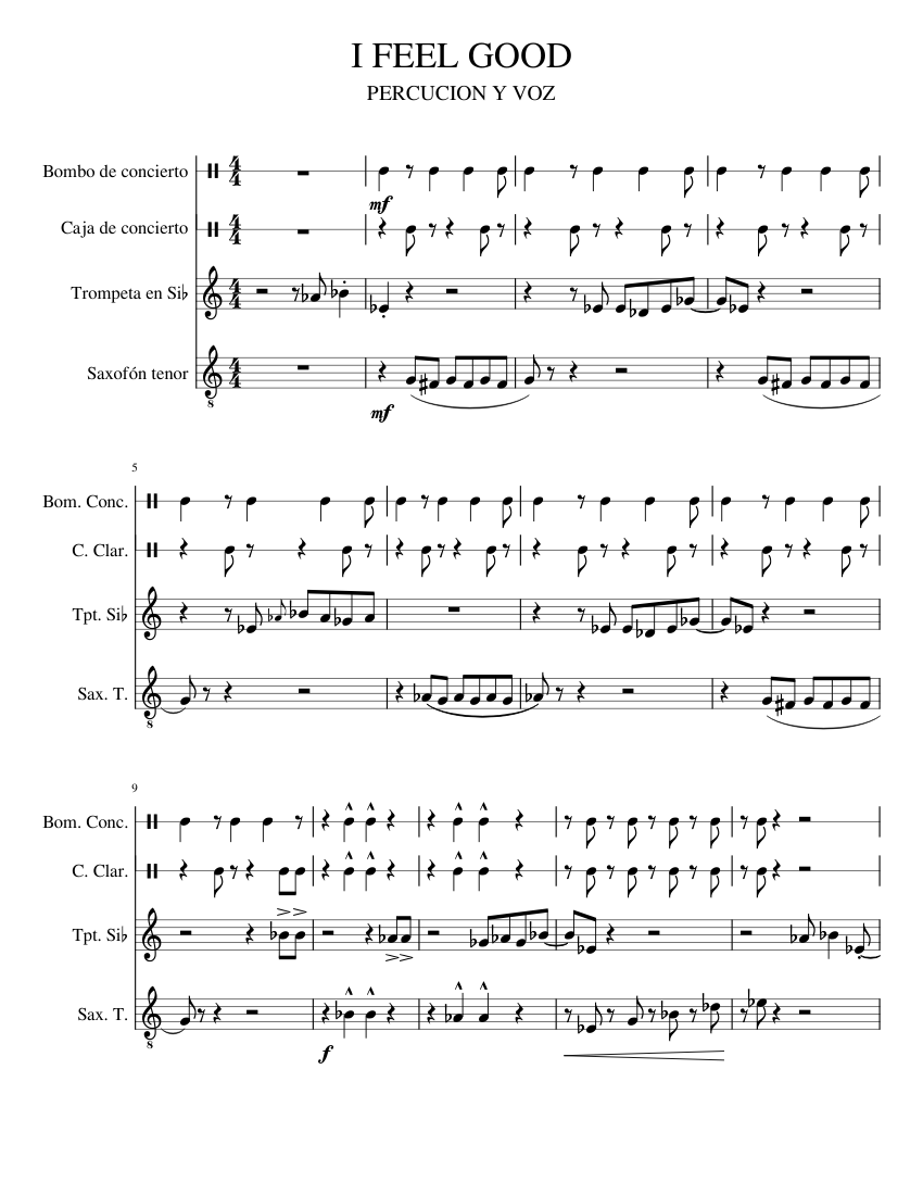 I FEEL GOOD Sheet music for Saxophone tenor, Trumpet in b-flat, Snare ...