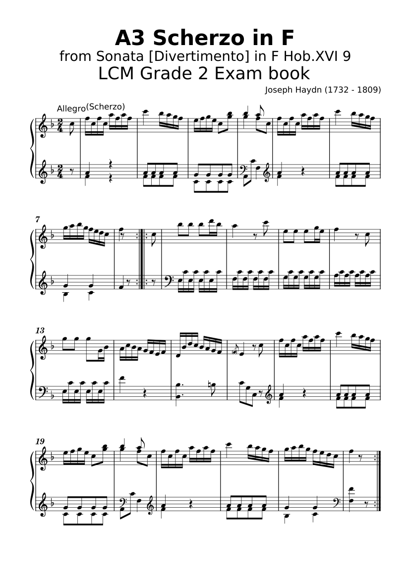 LCM Grade 2 A3 Scherzo in F from Sonata Divertimento in F Hob