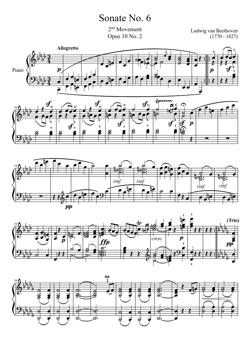 Sonate No. 6, 2nd Movement Sheet Music for Piano (Solo