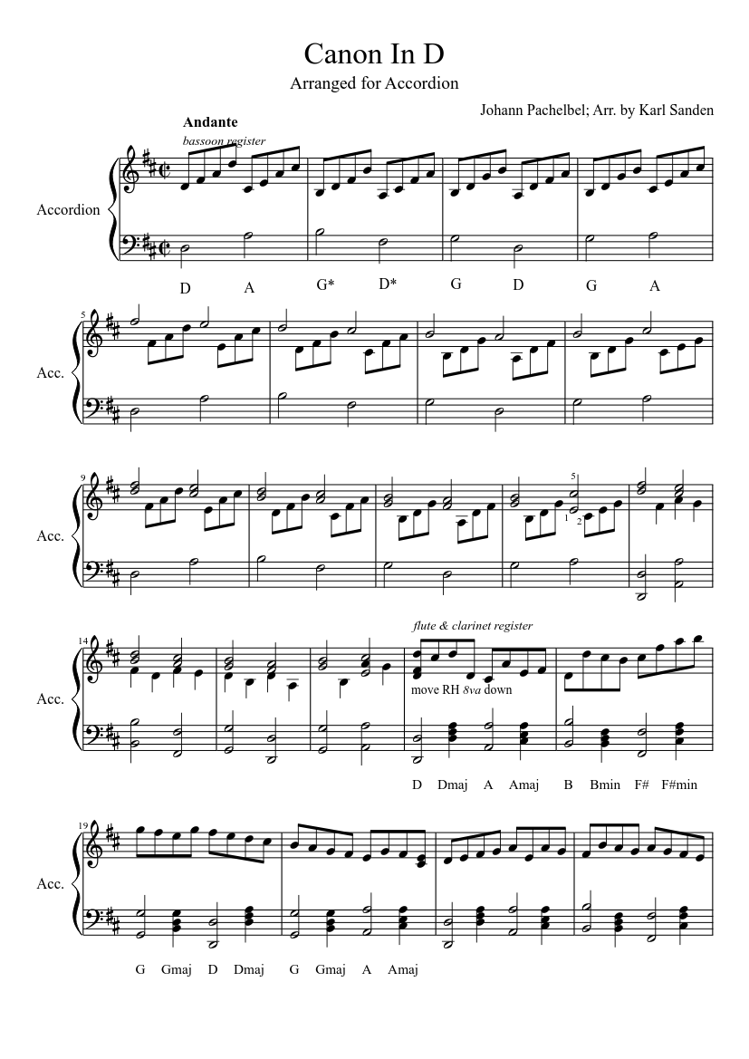 Canon in D (Pachelbel - arranged for accordion) Sheet music for Accordion  (Solo) | Musescore.com
