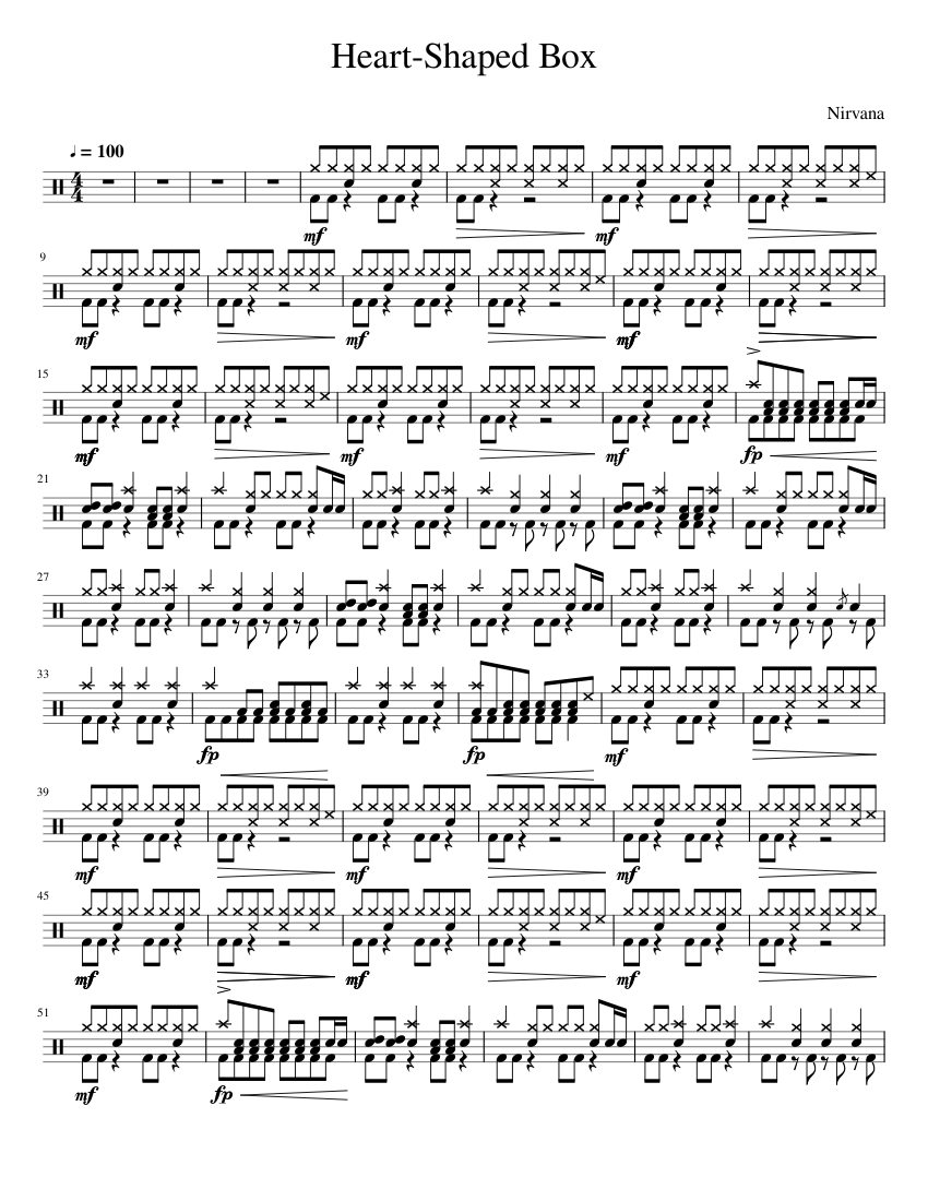 Heart Shaped Box Drum set Part Sheet music for Drum Group (Solo) | Download  and print in PDF or MIDI free sheet music | Musescore.com