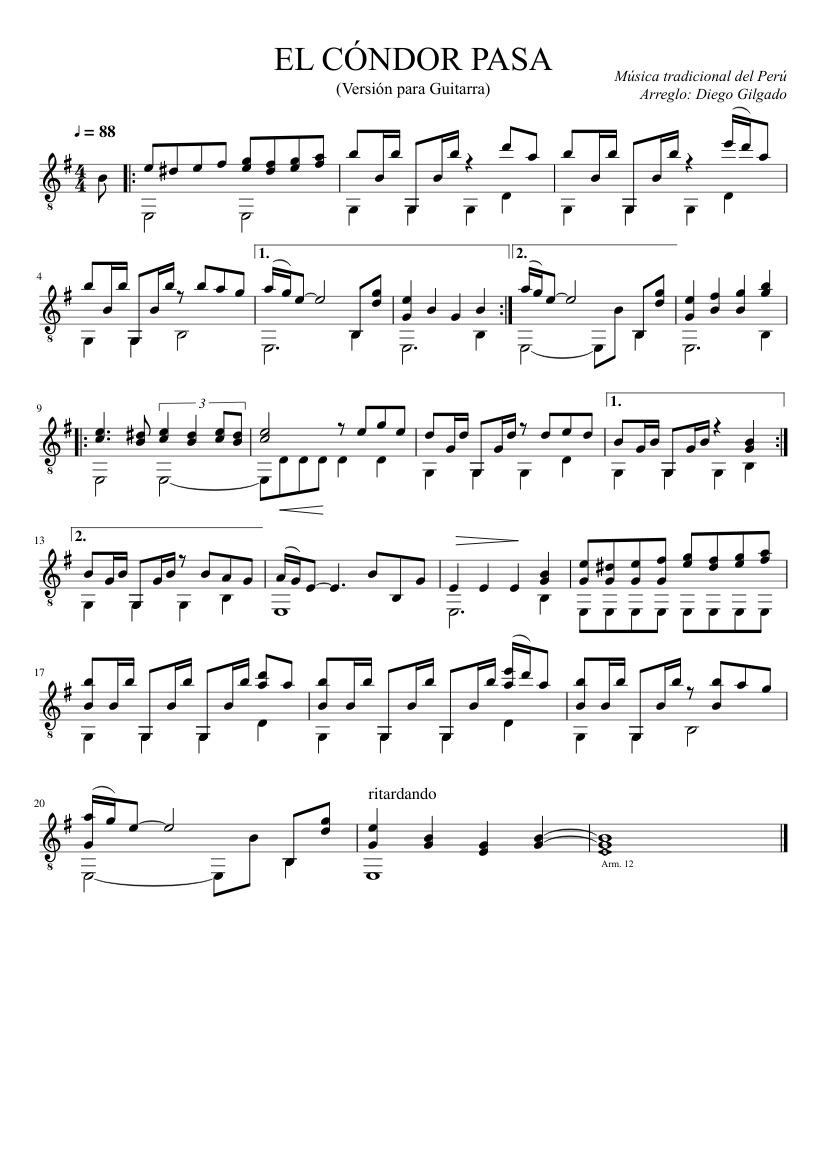 EL CÓNDOR PASA Sheet music for Guitar (Solo) | Musescore.com