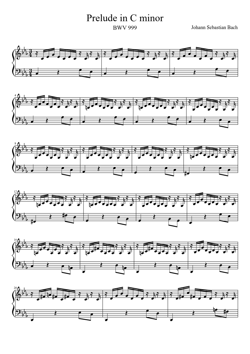 Prelude in C minor - BWV 999 - Bach Sheet music for Piano (Solo) |  Musescore.com