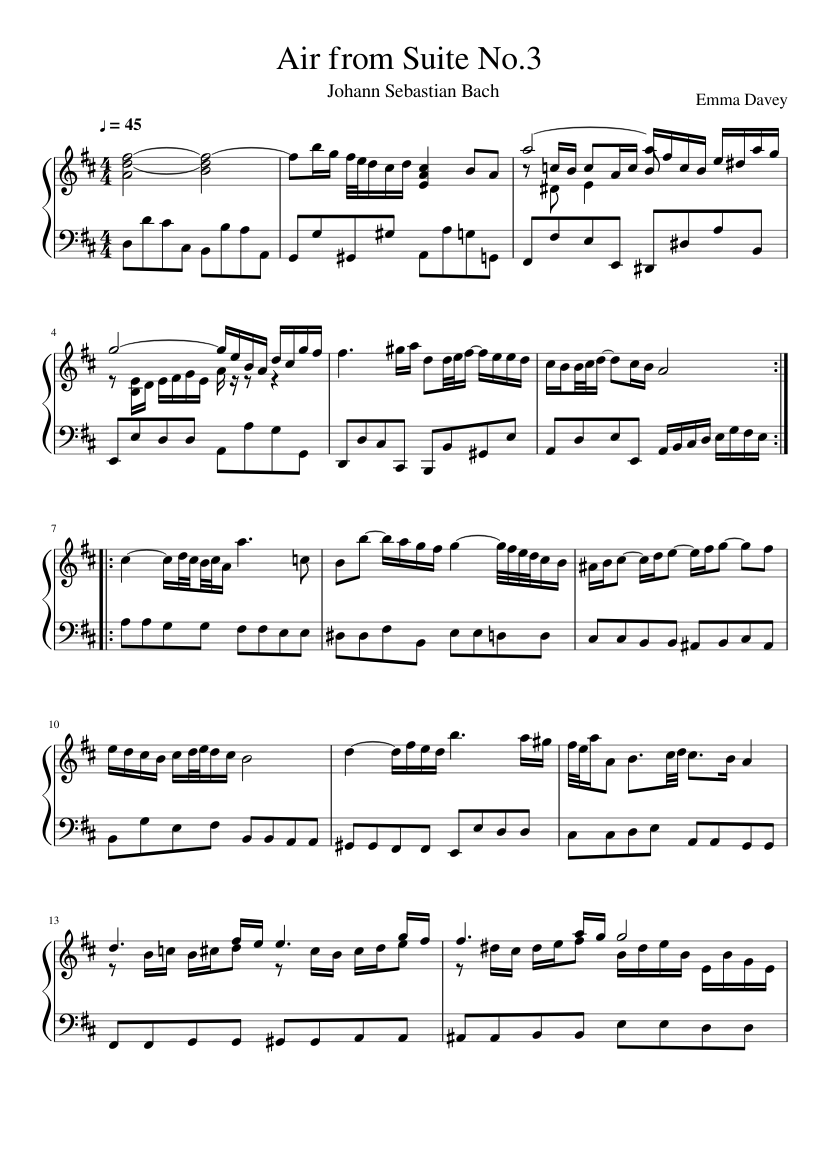 Air on the G String - Bach (Piano Solo) Sheet music for Piano (Solo) |  Musescore.com