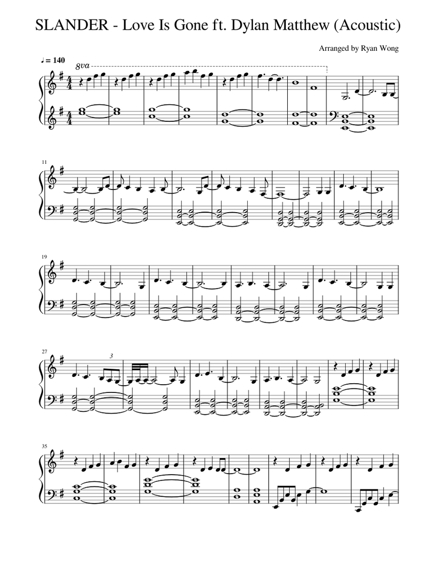 Slander Love Is Gone Ft Dylan Matthew Acoustic Sheet Music For Piano Solo Musescore Com All rights administered by yg entertainment • artist: slander love is gone ft dylan