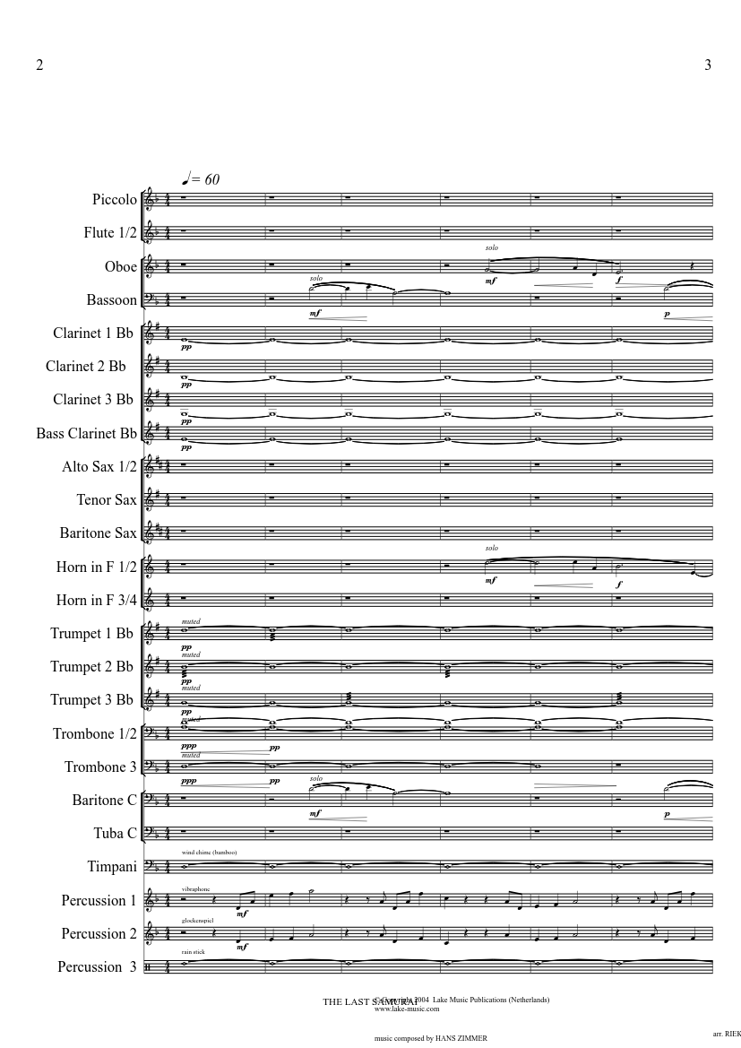 THE LAST SAMURAI Sheet music for Trombone, Flute, Oboe, Bassoon & more  instruments (Mixed Ensemble) | Musescore.com