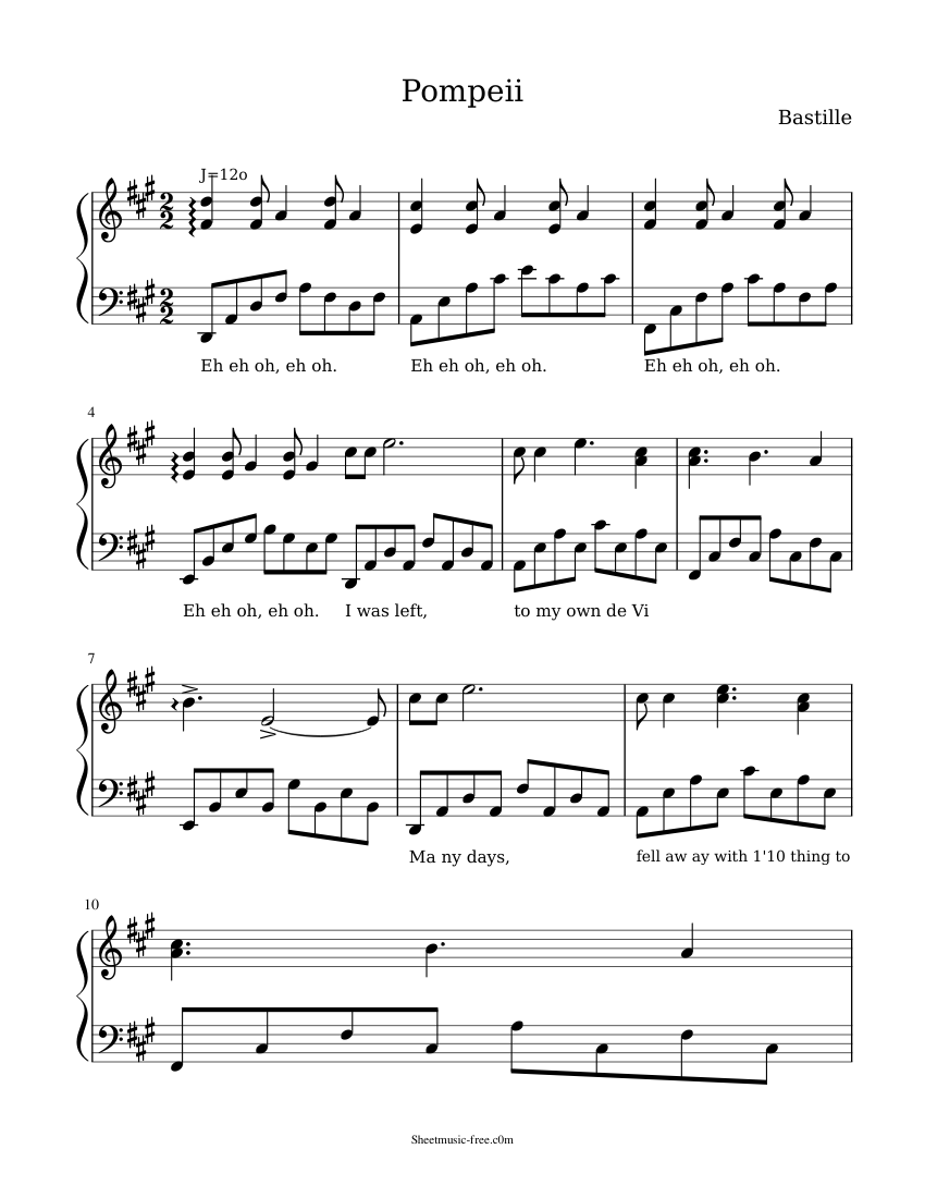 Pompeii-Bastille Sheet music for Piano (Solo) | Musescore.com