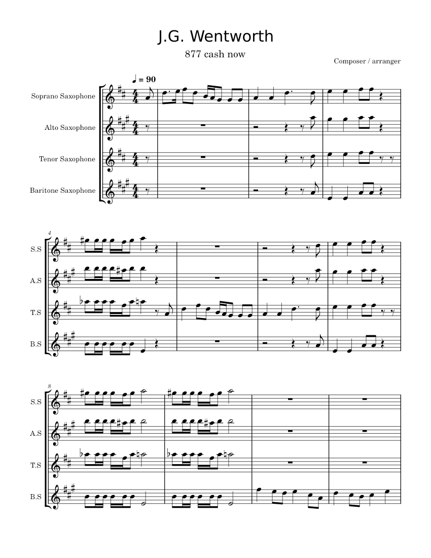 J.G. Wentworth Sheet Music for Saxophone alto, Saxophone tenor