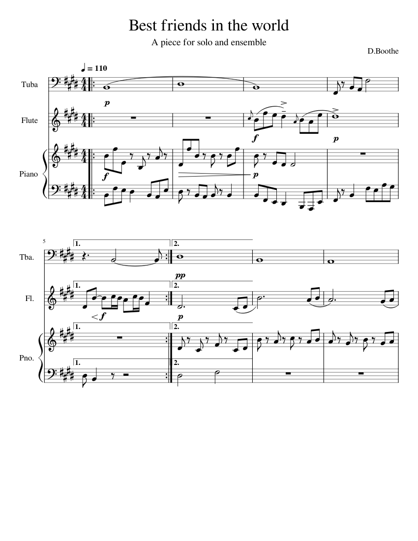 Best_friends_in_the_world Sheet music for Piano, Tuba, Flute (Concert Band)